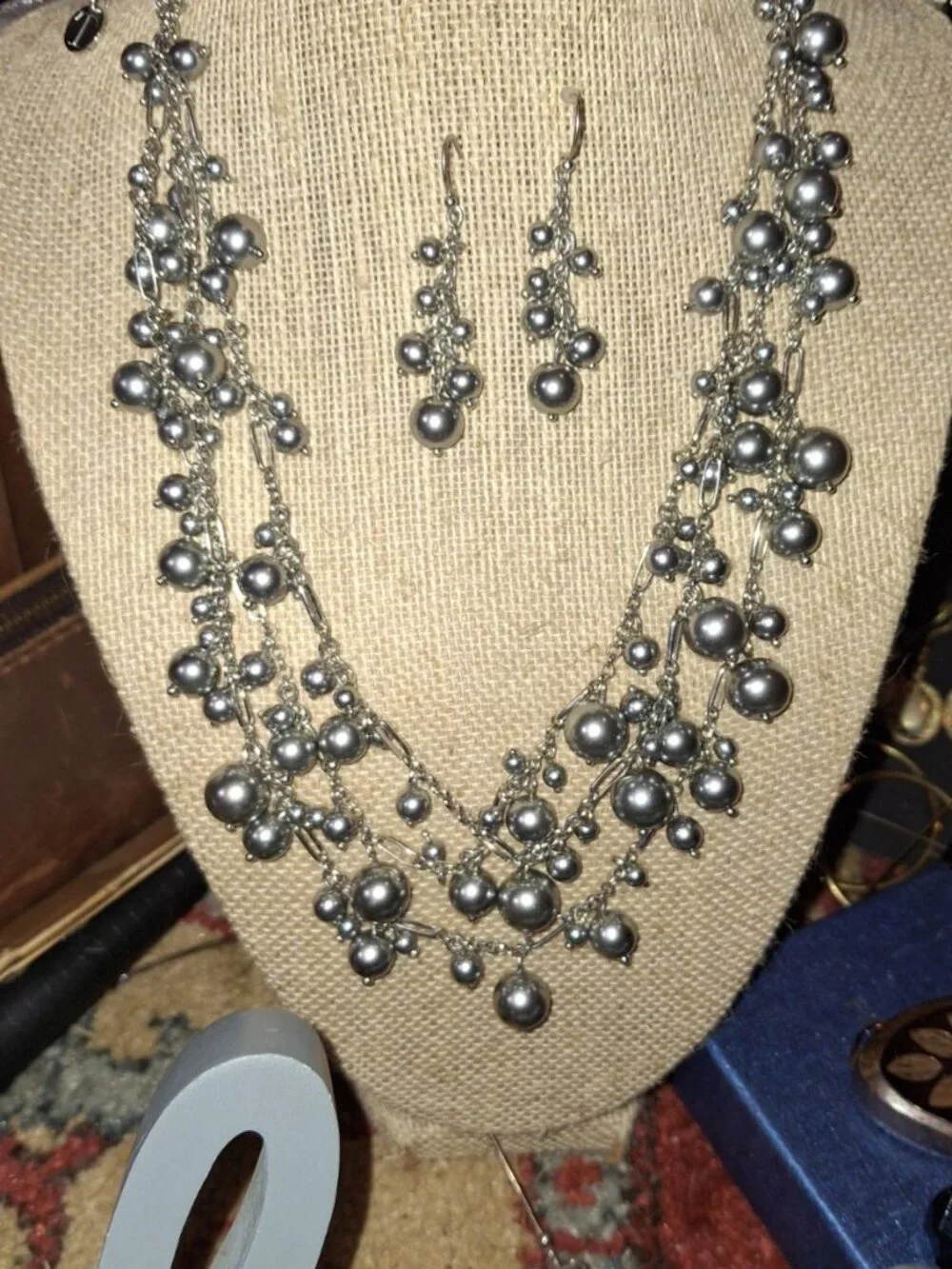 Talbots Necklace earrings Set silver multirow fauxPearl silverTone Women Jewelry